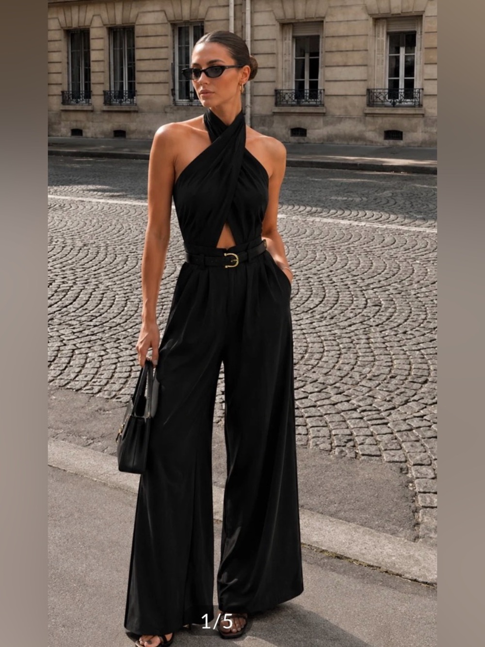 COMMENSE Women’s Black Halter Wide-Leg Jumpsuit